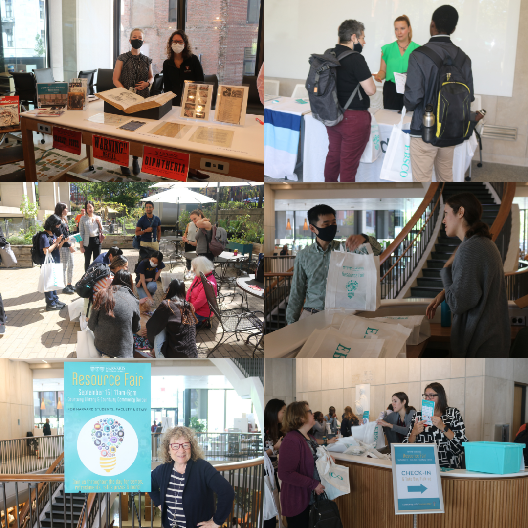 collage of attendees and Countway staff enjoying the resource fair