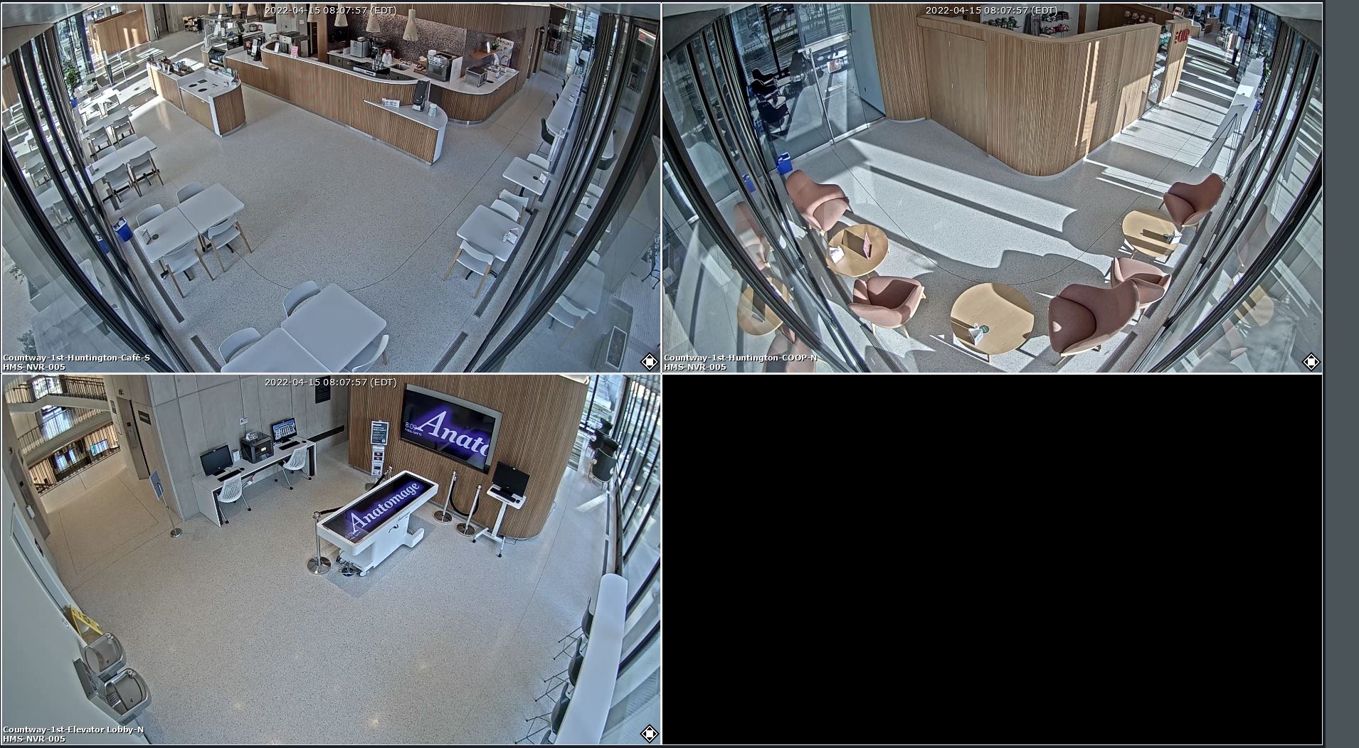 camera footage of 1st floor cafe and coop area