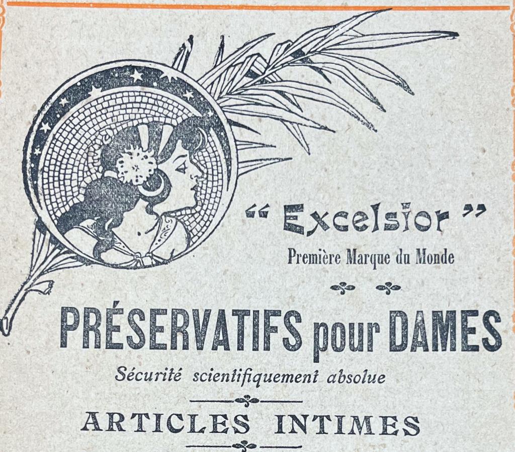"Excelsior" premiére marque du monde. Préservatifs pour dames sécurité scientifiquement absolue. Articles intimes.