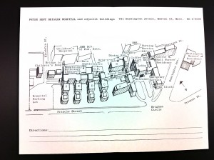 Blueprint plans of the Peter Bent Brigham Hospital campus in 1963.