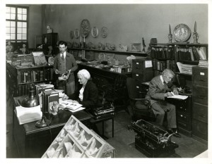 Belskie, Dickinson, and Secretary Miss Shirk in an office together.