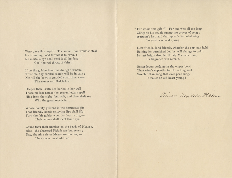 Poem printed on two pages and signed by hand