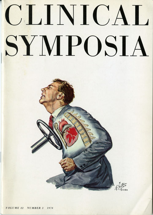 cover of Clinical Symposia 22, no. 3 (1970) with illustration of a man hitting his chest against a steering wheel in an automobile accident