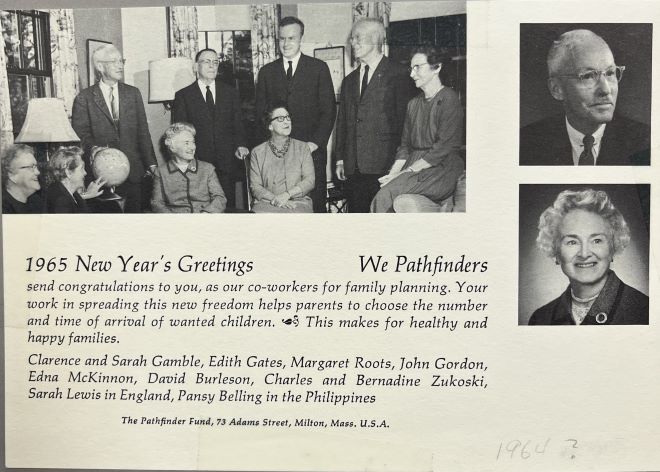 1965 new year's greeting with staff photos. Transcription is in the caption.