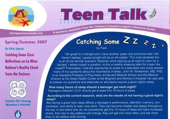 Teen Talk newsletter, colorful with lots of small text