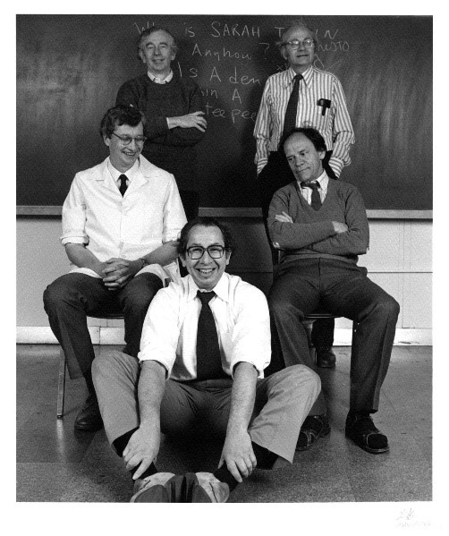 David Potter, Ed Furshpan, David Hubel, Torsten Wiesel, and Ed Kravitz recreate the earlier photo years later