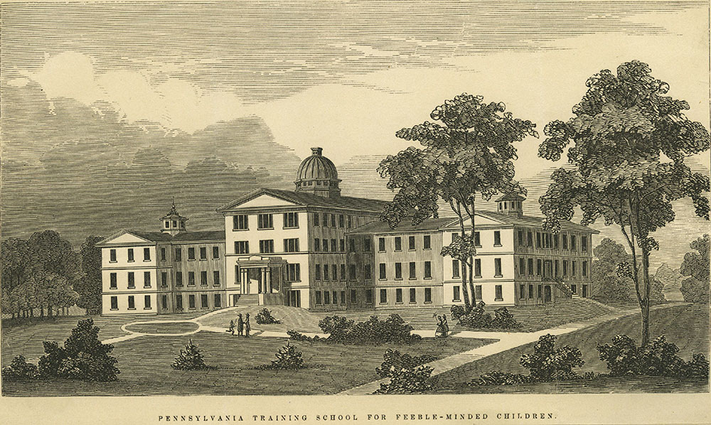 Black and white image of the Pennsylvania Training School for Feeble-Minded Children.