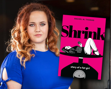 Photo of Rachel M. Thomas and her book "Shrink: Story of a Fat Girl"