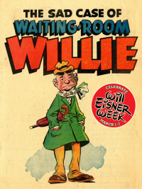 A man wearing a scarf pinned around his neck cries while standing with an umbrella under his arm and his hands in his coat pockets.