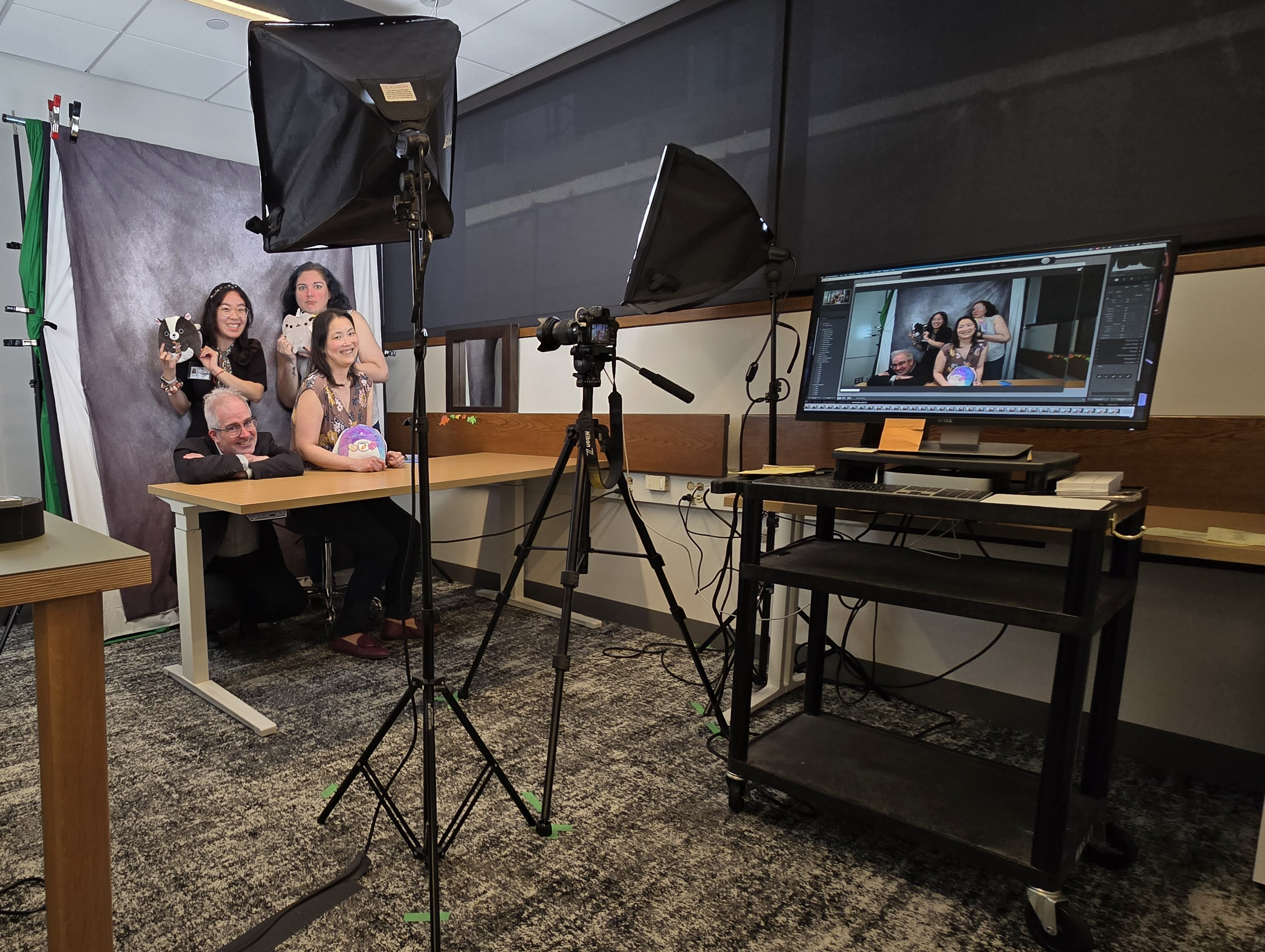 Countway Photo Studio with photographers from the Publishing and Data Services team