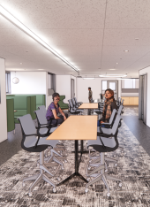 Rendering of students sitting at study tables in the new L1 renovation at Countway Library
