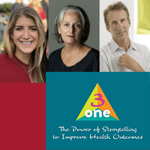 Headshots of Mallory Smith, Maryanne O’Hara and Dr. David Weill above the image of a triangle and text reading "3 One: The Power of Storytelling to Improve Health Outcomes"