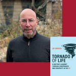 Headshot of Jay Baruch and cover image of his book, Tornado of Life