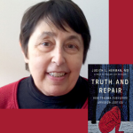 Headshot of Judith L. Herman MD next to the cover image of her book, Truth and Repair 