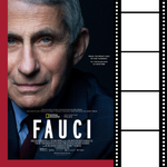 Promotional image of "Fauci" documentary next to a film strip.