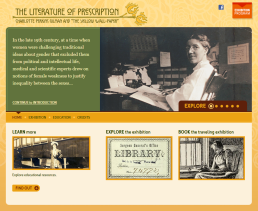 Screenshot from the webpage describing the "The Literature of Prescription: Charlotte Perkins Gilman and 'The Yellow Wall-Paper'." traveling exhibit.