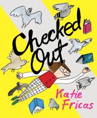 A woman flies through the air surrounded by pigeons and falling books.