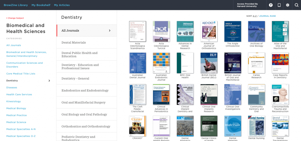 Image of Browzine Dentistry Landing Page from June 2019