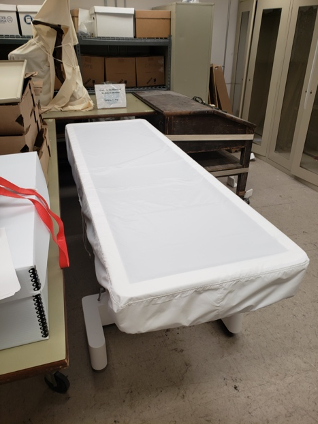 Anatomage table in Countway still covered by packing material