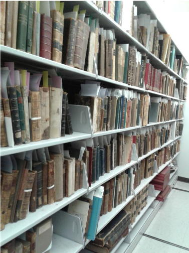 archival books on a bookshelf