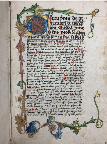 a page with text surrounded by an elaborate border in an illuminated manuscript