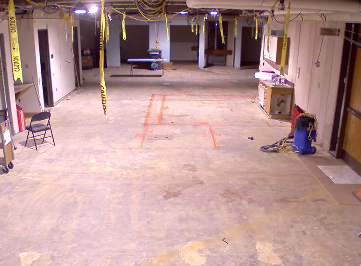 reading room with carpet and ceiling panels removed