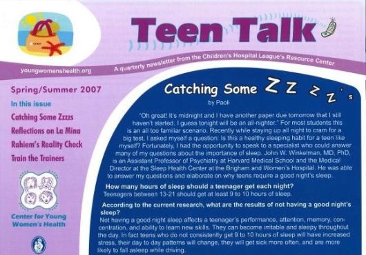 Teen Talk newsletter, colorful with lots of small text