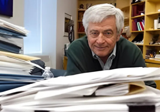 Myron "Max" Essex at his desk at HSPH.