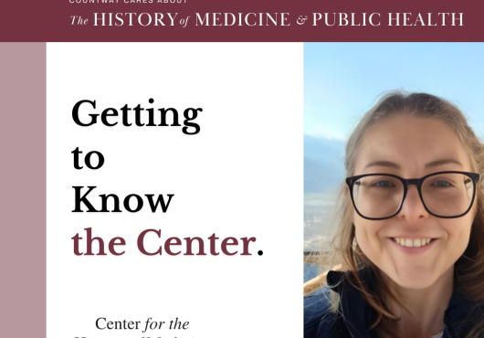 Photo of Emily R. Novak Gustainis beside text reading "Getting to Know the Center"