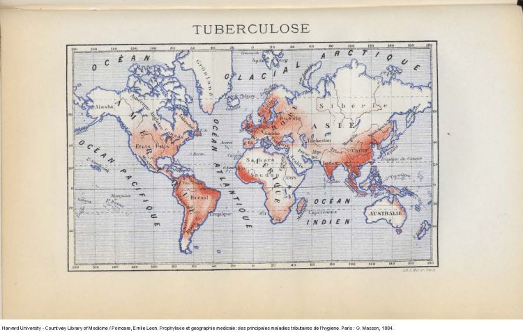 A map of tuberculosis spread throughout the world from 1884