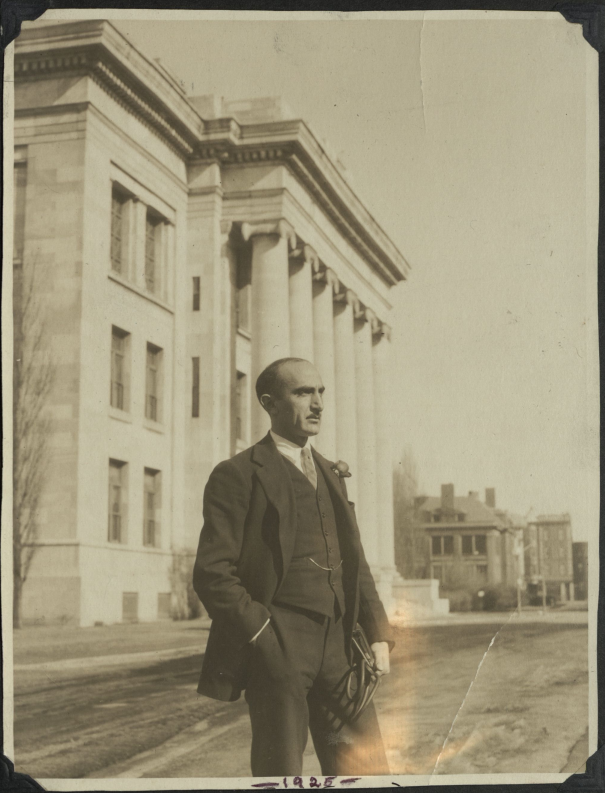 Samuel Levine posing on the Harvard Medical School campus.