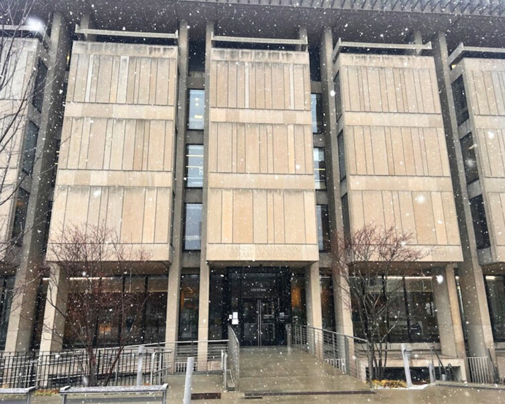 Photo of Countway Library in the snow