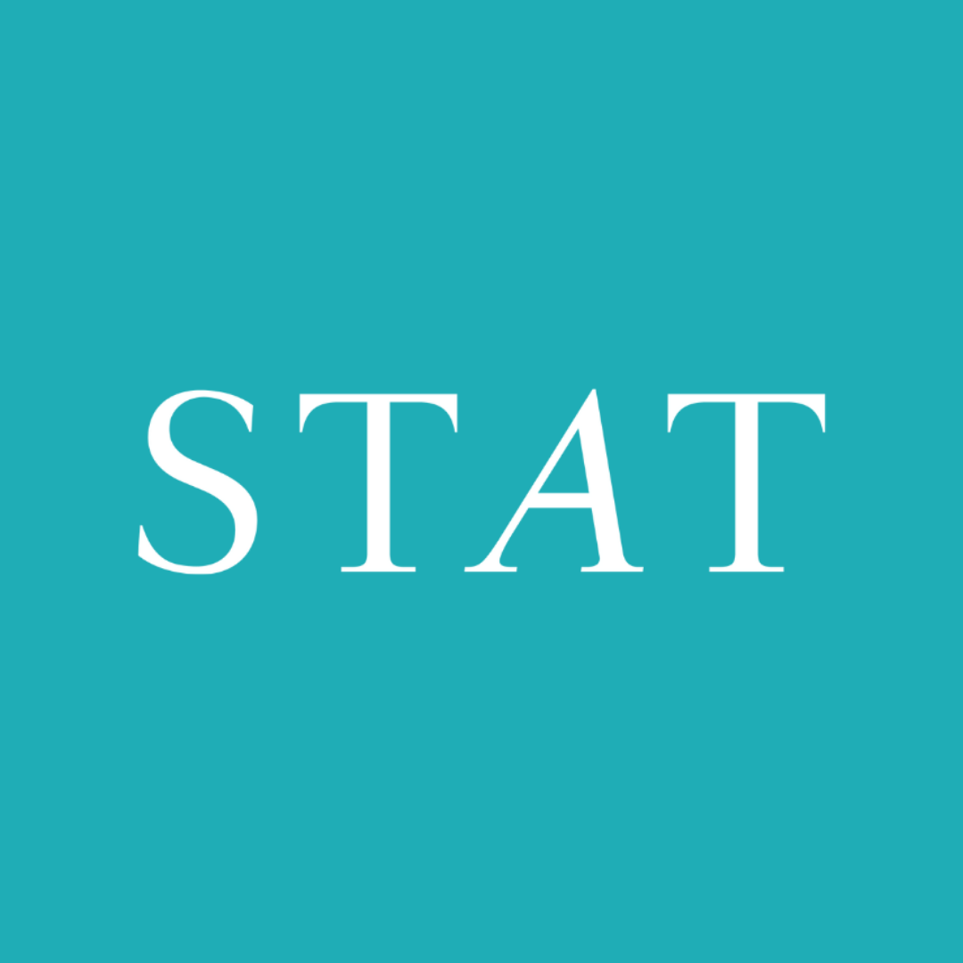 "STAT" written on a turquoise background 