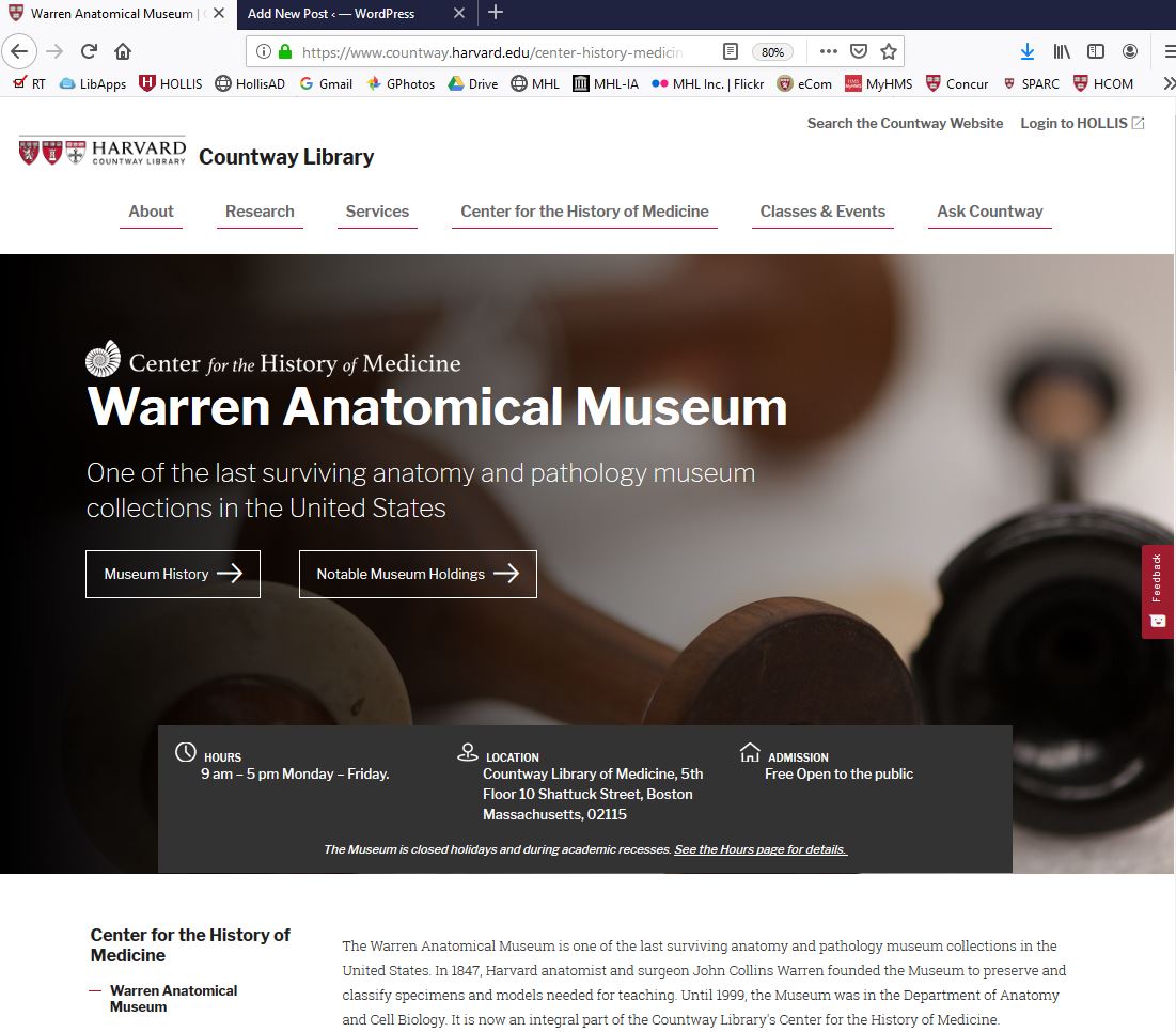 The Warren Anatomical Museum's new landing page.
