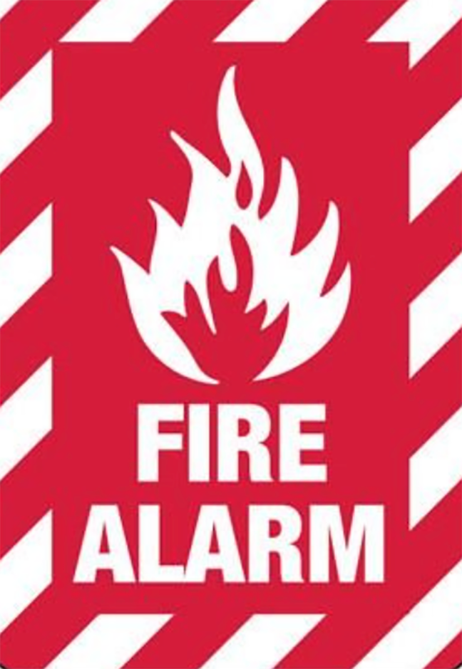 red and white fire alarm sign