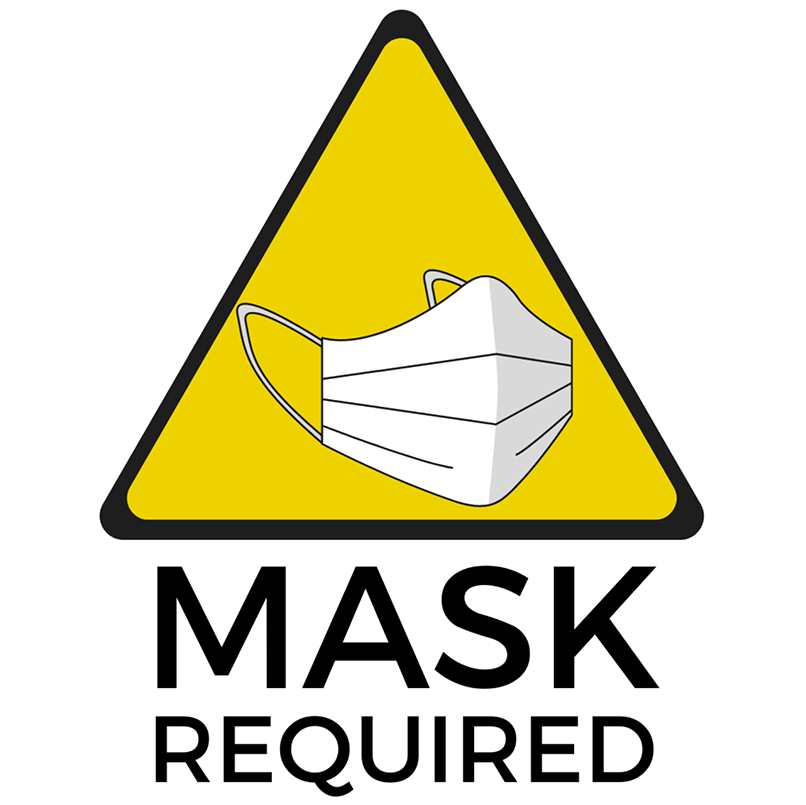 yellow caution icon with a mask with text that reads: Mask Required